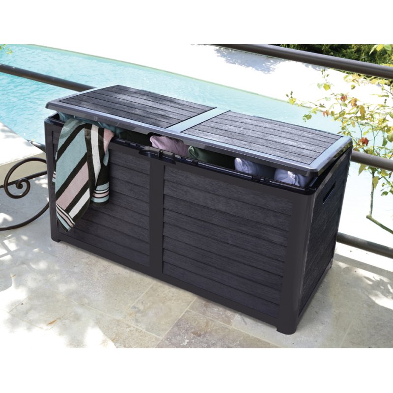 EDA coffre de jardin BAYA, 420 litres, aspect bois, anthracite